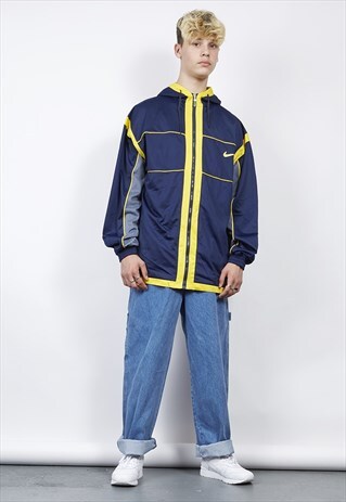 VINTAGE 90'S NIKE YELLOW/NAVY HOODED TRACKSUIT JACKET