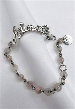 Christian Dior Bracelet Silver Logo Monogram Pearl Beaded
