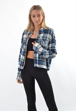 BLUE CROPPED CHECK SHIRT GRS1356