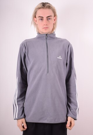 ADIDAS MENS VINTAGE FLEECE JUMPER LARGE GREY 90S