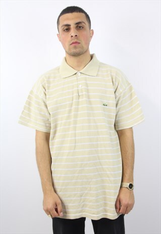 VINTAGE LACOSTE BEIGE STRIPED POLO SHIRT