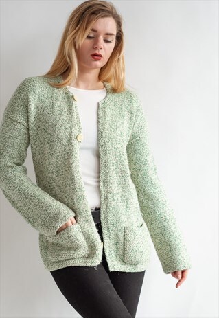 VINTAGE 80S GRAMMAS CARDIGAN IN GREEN WITH POCKETS