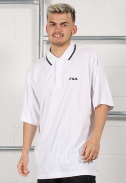 Vintage Fila Polo Shirt in White Short Sleeve Casual Top XL