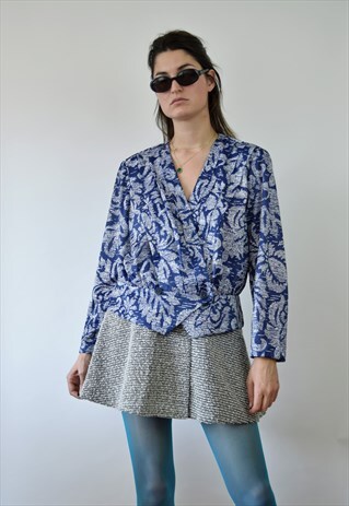 80S BLUE FLORAL JACKET BLAZER, MEDIUM SIZE
