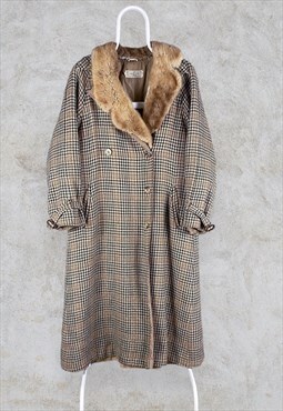 Vintage Valentino Miss V Faux Fur Coat Houndstooth Trench 
