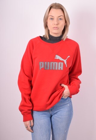 PUMA WOMENS VINTAGE SWEATSHIRT JUMPER MEDIUM RED 90S