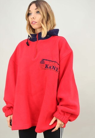 VINTAGE 90S OVERSIZED 1/4 ZIP FLEECE WITH HOOD