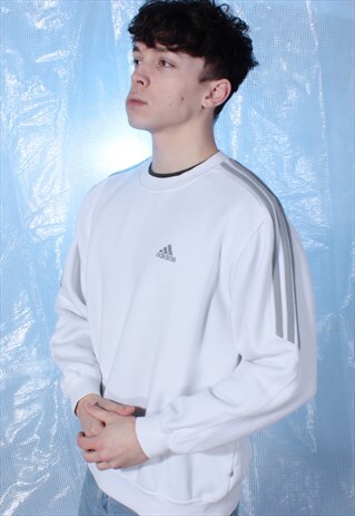 VINTAGE ADIDAS WHITE AND GREY EMBROIDERED SWEATSHIRT