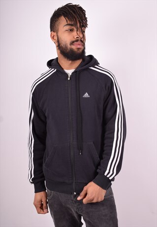 ADIDAS MENS VINTAGE HOODIE JACKET MEDIUM BLACK 90'S