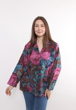 80s flowers pattern blouse, vintage multicolor print floral 
