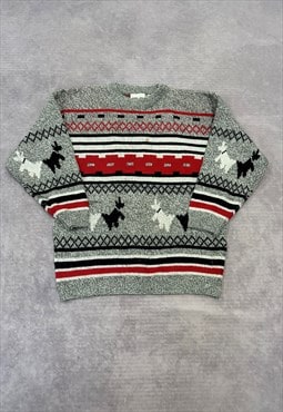 Vintage Knitted Jumper Abstract Dog Patterned Knit Sweater