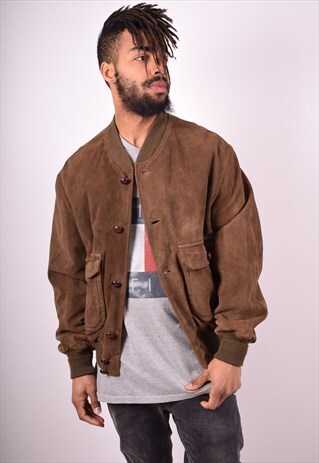 MENS VINTAGE SUEDE BOMBER JACKET LARGE BROWN 90S