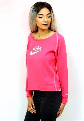 1990S VINTAGE BRANDED PINK WITH GOLD LOGO RAW HEM JUMPER