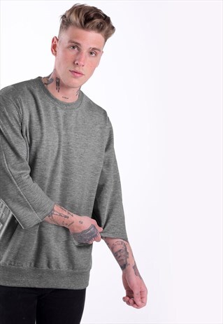 ESSENTIAL 3/4 SLEEVE JUMPER T-SHIRT - HEATHER CHARCOAL