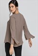 IRON BROWN FLOUNCE SLEEVE TOP BY CONQUISTA