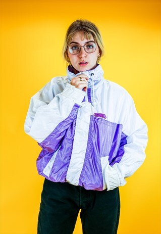 WHITE AND PURPLE WINDBREAKER SHELL JACKET
