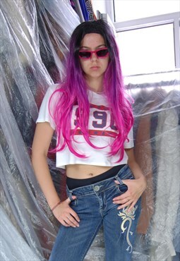 Vintage y2k short festival summer abstract t-shirt top white