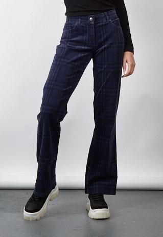 RARE VINTAGE 90'S BURBERRY NAVY TARTAN CORDUROY FLARE JEANS