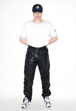 Vintage 90s straight leather trousers in black