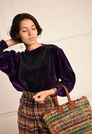 80'S RETRO ATHLEISURE VELVETEEN SWEATSHIRT JUMPER