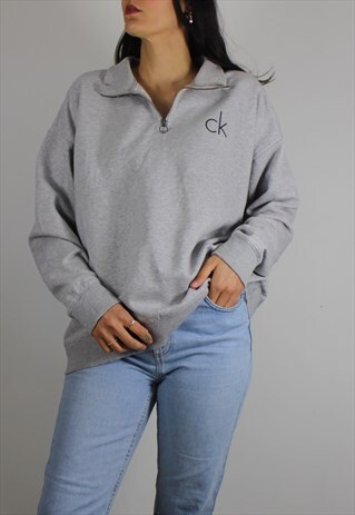 VINTAGE CK CALVIN KLEIN SWEATSHIRT JUMPER W LOGO FRONT