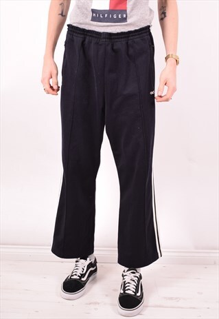 ADIDAS MENS VINTAGE TRACKSUIT TROUSERS LARGE BLACK 90S