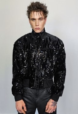 Sequin bomber jacket embellished varsity jacket glitter coat