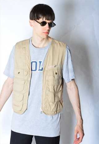 VINTAGE 90S BEIGE FISHERMAN VEST