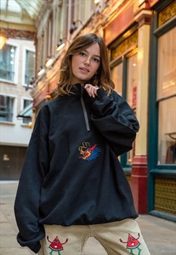 1/4 Zip Sweatshirt With Chinese Dragon Embroidery