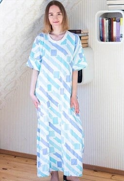 Light blue and white patterned maxi long dress