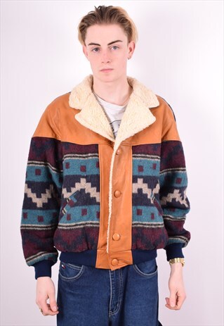 MENS VINTAGE AZTEC SHERPA JACKET MEDIUM MULTI 90'S