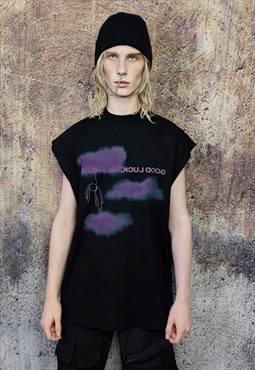 Gothic print sleeveless t-shirt grunge tank top surfer vest
