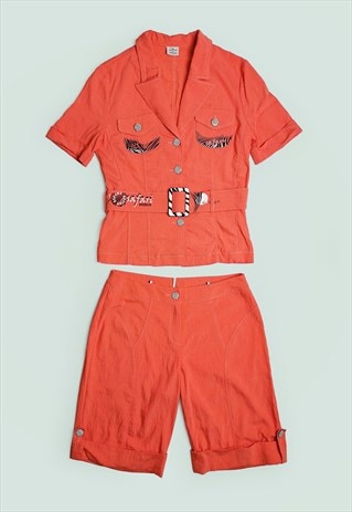 80's 90's Safari Two-piece Set Blazer Shorts Retro