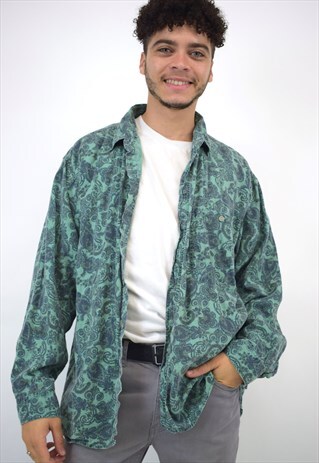 VINTAGE 90S GREEN BLUE PAISLEY PRINT SHIRT