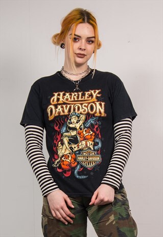 HARLEY-DAVIDSON VINTAGE BLACK TRADITIONAL TATTOO ART T-SHIRT