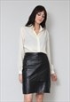 80'S SOFT BLACK LEATHER LADIES VINTAGE SKIRT TIERED PENCIL 