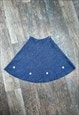 70'S VINTAGE A LINE BLUE COTTON DENIM MINI SKIRT SIZE XS