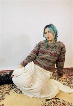 Vintage Chunky Knitted 90s Floral Cottage Boho Jumper