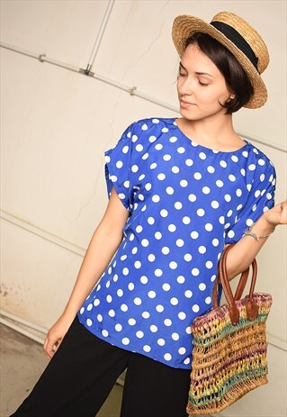 80'S RETRO POLKA DOT FESTIVAL PARIS CHIC BLOUSE TOP