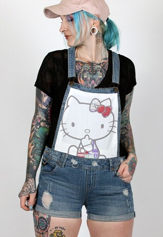REWORKED HELLO KITTY 90S DUNGAREE SHORTS
