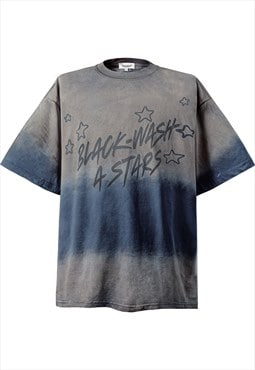 Grey gradient t-shirt tie-dye top star print graffiti tee