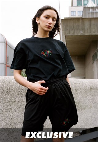 EXCLUSIVE BLACK SHORTS WITH BE HAPPY EMBROIDERY