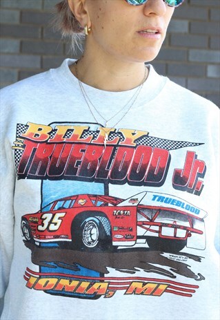 VINTAGE 1990S GREY NASCAR OVERSIZED SWEATSHIRT