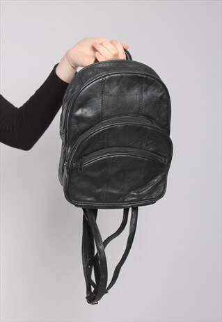 VINTAGE 90S BLACK LEATHER BACKPACK RUCKSACK