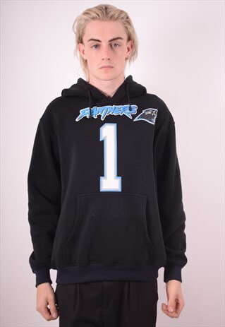 NFL MENS VINTAGE PANTHERS HOODIE JUMPER SMALL BLACK 90S