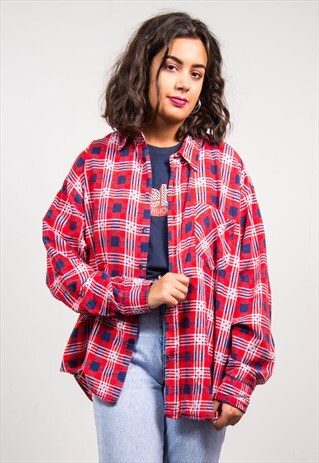 90'S VINTAGE PLAID PATTERN OVERSIZE FLANNEL SHIRT