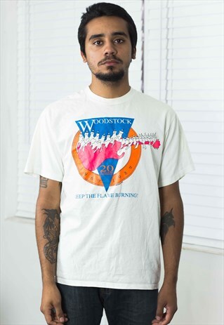 VINTAGE WOODSTOCK ROCK T-SHIRT 80S L 7