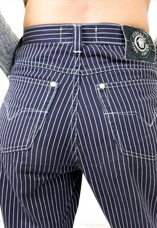 Vintage 90s stripes blue high waisted pants 
