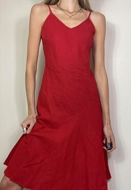 Vintage Y2K Linen Midi Slip Dress Summer Red