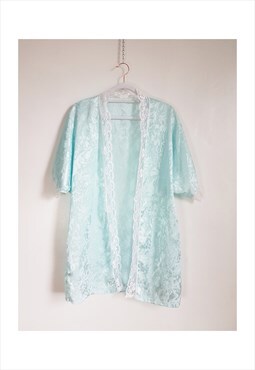 1970s Vintage Delicate Pastel Lace Robe Size M